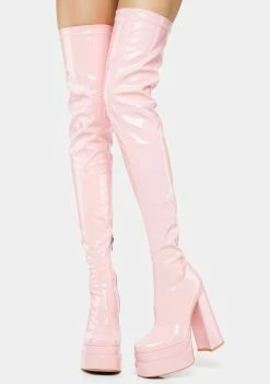 Koi Footwear Pink The Redemption Stretch Thigh High Boots