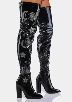 Koi Footwear Black Silver Astrid Thigh High Boots