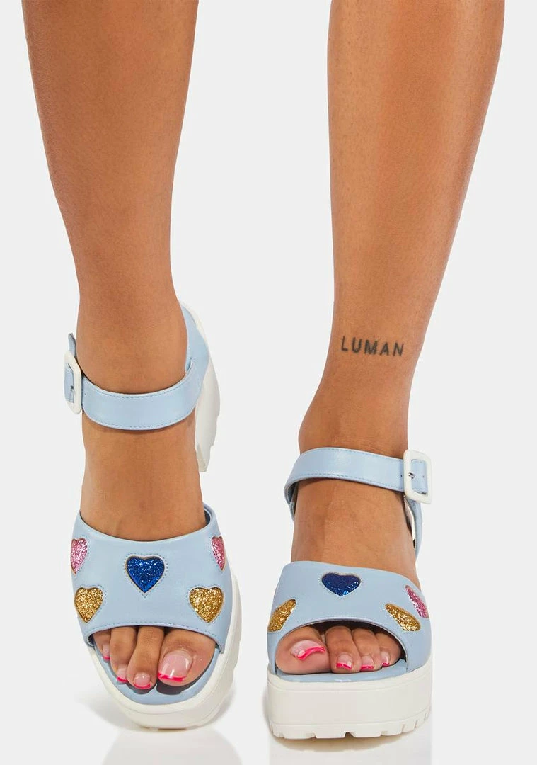 Budget 🔥 Koi Footwear Gladiator 🩴 Sandals Blue Sticky Sweet Heart 🩴 Sandals 🥰 5 Koi Footwear Gladiator Sandals Blue Sticky Sweet Heart Sandals