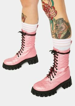 Koi Footwear Boots & Booties Fontane Pink Croc Combat Boots