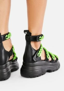 Koi Footwear Green Strident Chain Gladiator Sandals