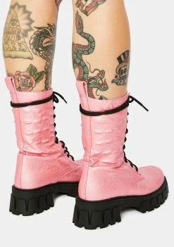 Koi Footwear Boots & Booties Fontane Pink Croc Combat Boots