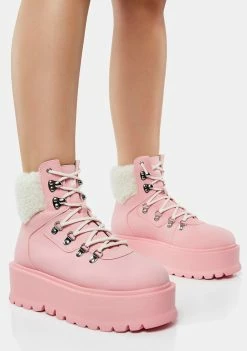 Koi Footwear Combat Boots Pink Kaldor Platform Hiker Boots