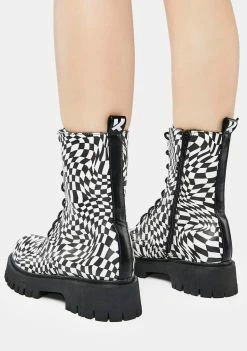 Best Sale 🤩 Koi Footwear Distorted Realms Checkered Combat 🥾 Boots 🥰 11 Koi Footwear Distorted Realms Checkered Combat Boots
