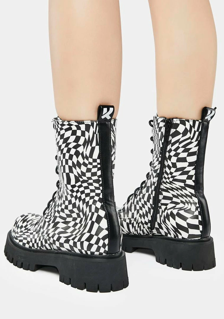 Best Sale 🤩 Koi Footwear Distorted Realms Checkered Combat 🥾 Boots 🥰 7 Koi Footwear Distorted Realms Checkered Combat Boots