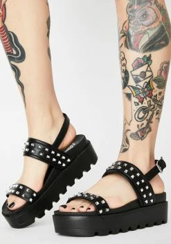 Koi Footwear Black Studded Sitri Chunky Platform Sandals