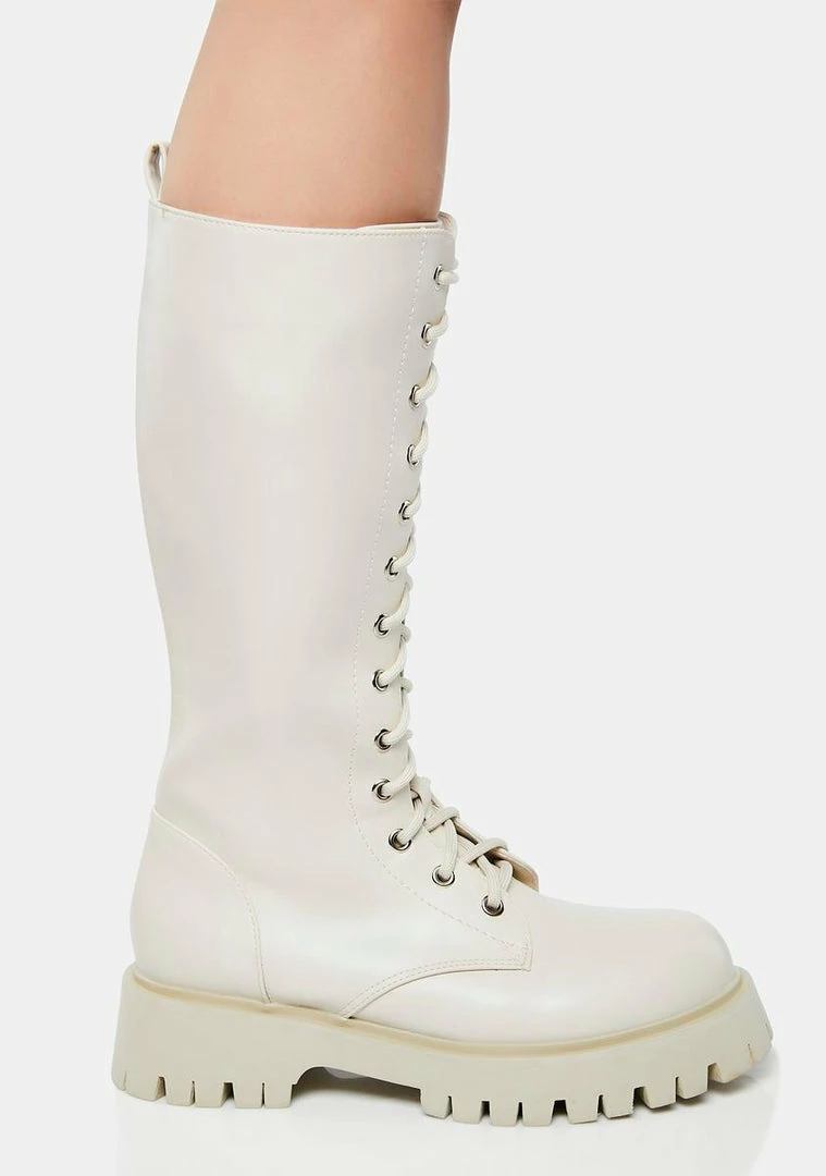 Coupon ⭐ Koi Footwear Combat 🥾 Boots Cream River Sake Long 🥾 Boots ✔️ 5 Koi Footwear Combat Boots Cream River Sake Long Boots