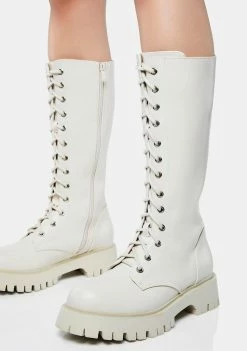 Coupon ⭐ Koi Footwear Combat 🥾 Boots Cream River Sake Long 🥾 Boots ✔️ 11 Koi Footwear Combat Boots Cream River Sake Long Boots