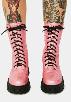 Koi Footwear Boots & Booties Fontane Pink Croc Combat Boots