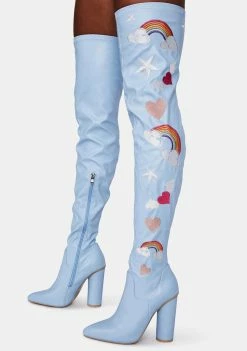 Koi Footwear Light Blue Rainbow Heart Thigh High Boots Boots & Booties