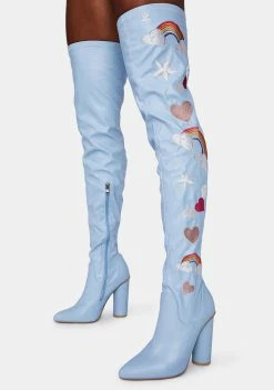 Koi Footwear Light Blue Rainbow Heart Thigh High Boots Boots & Booties
