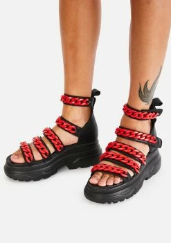 Koi Footwear Red Strident Chain Gladiator Sandals