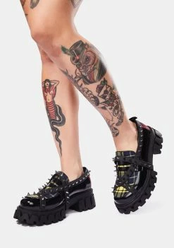 Koi Footwear Platforms Plaid Oscillator Spiked Oxfords