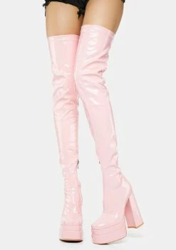 Koi Footwear Pink The Redemption Stretch Thigh High Boots