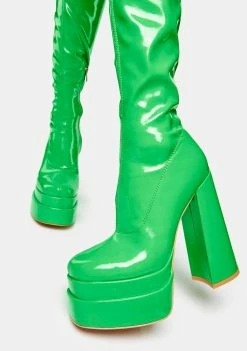 Koi Footwear Green The Redemption Stretch Thigh High Boots