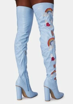 Koi Footwear Light Blue Rainbow Heart Thigh High Boots Boots & Booties