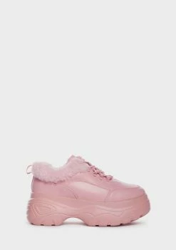 Koi Footwear Classic Sneakers Pink Fluffy Platform Sneakers
