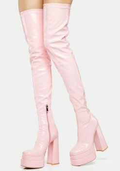 Koi Footwear Pink The Redemption Stretch Thigh High Boots
