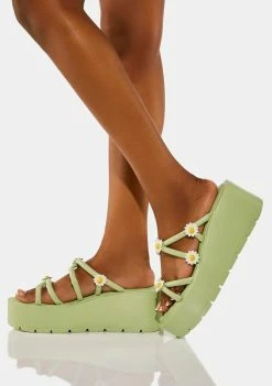 Koi Footwear Green Blooming Daisy Platform Sandals