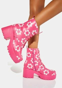 Koi Footwear Orchis Charm Pink Flower Power Combat Boots