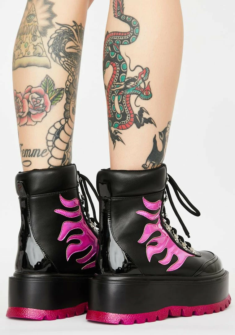 Best deal 🔥 Koi Footwear Purple Helios Flame Combat 🥾 Boots Platform 🥾 Boots ❤️ 6 Koi Footwear Purple Helios Flame Combat Boots Platform Boots