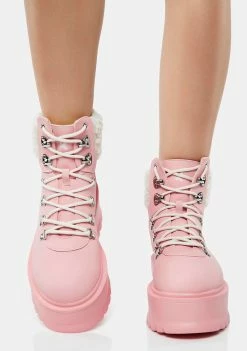 Koi Footwear Combat Boots Pink Kaldor Platform Hiker Boots