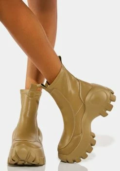 Koi Footwear Ankle Boots Khaki Raven Scars Bubble Chelsea Boots