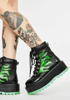 Front Page 34 Koi Footwear Green Helios Flame Combat Boots
