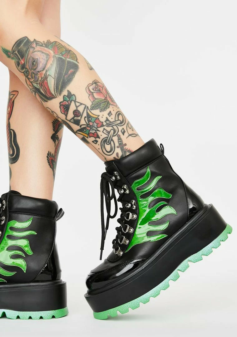 Promo π Koi Footwear Green Helios Flame Combat π₯Ύ Boots π 3 Koi Footwear Green Helios Flame Combat Boots