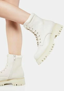 Koi Footwear Cream Redoran Padded Combat Boots