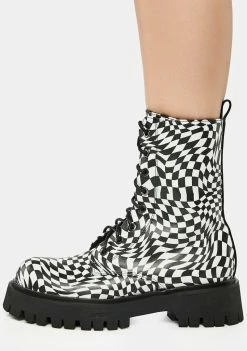 Best Sale 🤩 Koi Footwear Distorted Realms Checkered Combat 🥾 Boots 🥰 10 Koi Footwear Distorted Realms Checkered Combat Boots