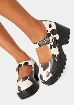 Koi Footwear Platforms Pink Nettie Cow Print Mary Janes
