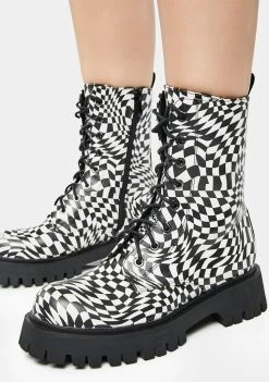 Koi Footwear Distorted Realms Checkered Combat Boots