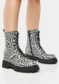 Koi Footwear Distorted Realms Checkered Combat Boots