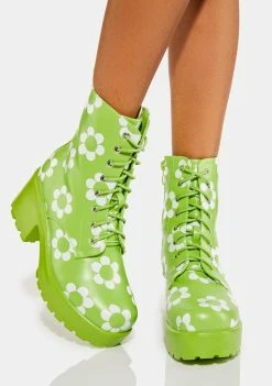Koi Footwear Orchis Charm Green Flower Power Combat Boots