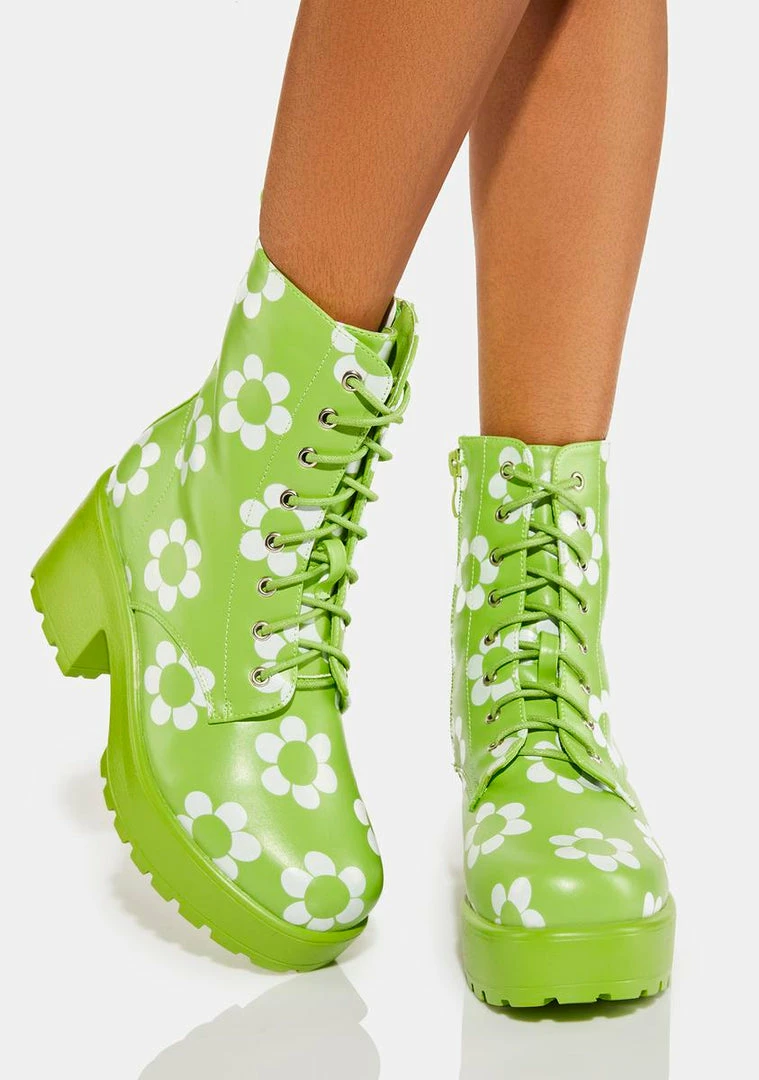 Best Sale ๐ Koi Footwear Orchis Charm Green Flower Power Combat ๐ฅพ Boots ๐ 3 Koi Footwear Orchis Charm Green Flower Power Combat Boots
