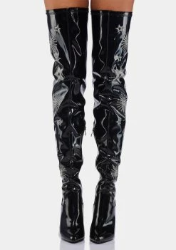 Koi Footwear Black Silver Astrid Thigh High Boots