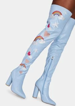 Koi Footwear Light Blue Rainbow Heart Thigh High Boots Boots & Booties