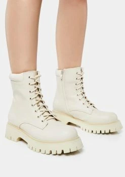 Koi Footwear Cream Redoran Padded Combat Boots