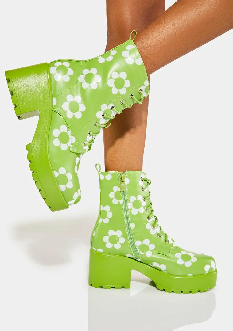 Best Sale ๐ Koi Footwear Orchis Charm Green Flower Power Combat ๐ฅพ Boots ๐ 4 Koi Footwear Orchis Charm Green Flower Power Combat Boots