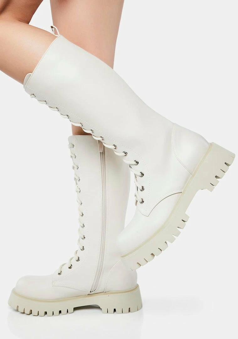 Coupon ⭐ Koi Footwear Combat 🥾 Boots Cream River Sake Long 🥾 Boots ✔️ 4 Koi Footwear Combat Boots Cream River Sake Long Boots