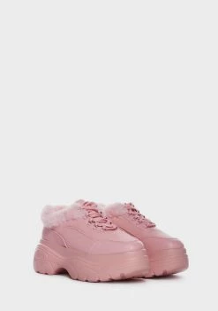 Koi Footwear Classic Sneakers Pink Fluffy Platform Sneakers