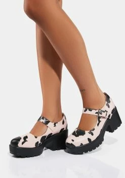 Koi Footwear Flats Pink Cow Print Tira Mary Janes