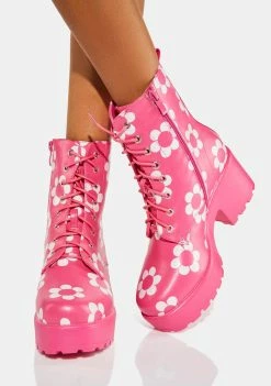 Koi Footwear Orchis Charm Pink Flower Power Combat Boots