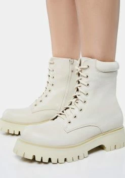 Koi Footwear Cream Redoran Padded Combat Boots