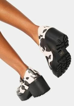 Koi Footwear Platforms Pink Nettie Cow Print Mary Janes