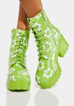 Best Sale ๐ Koi Footwear Orchis Charm Green Flower Power Combat ๐ฅพ Boots ๐ 8 Koi Footwear Orchis Charm Green Flower Power Combat Boots