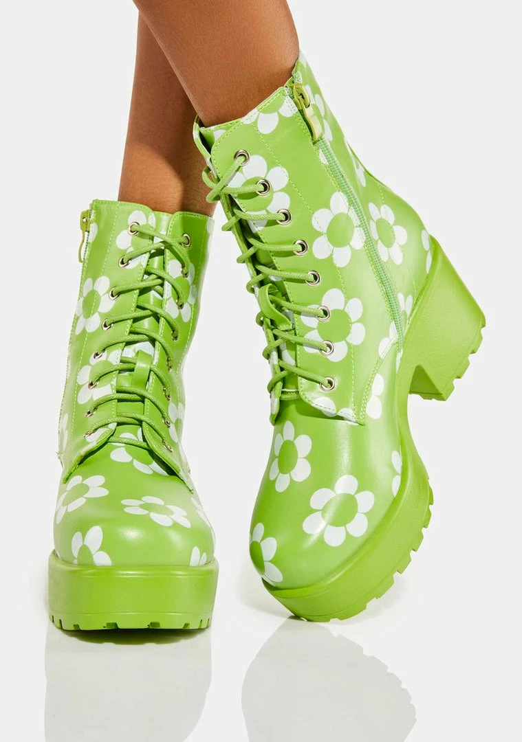 Best Sale ๐ Koi Footwear Orchis Charm Green Flower Power Combat ๐ฅพ Boots ๐ 5 Koi Footwear Orchis Charm Green Flower Power Combat Boots