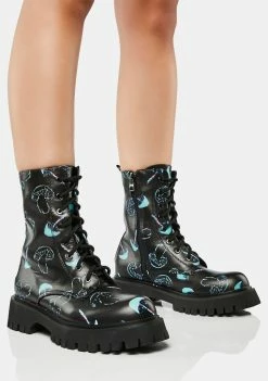 Koi Footwear Chrome Shrooms Lace-Up Combat Boots