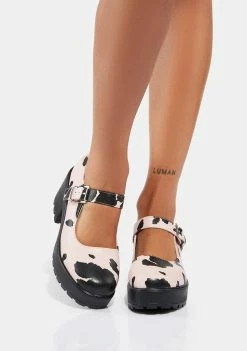 Koi Footwear Flats Pink Cow Print Tira Mary Janes